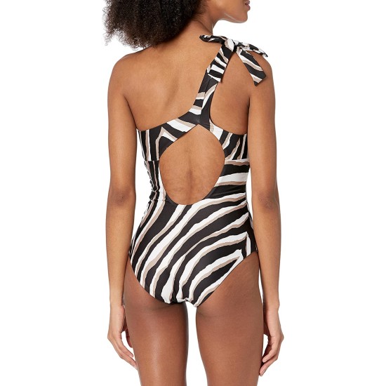  Vivant Asymmetrical One-Piece Swimsuit, 10, Black/White