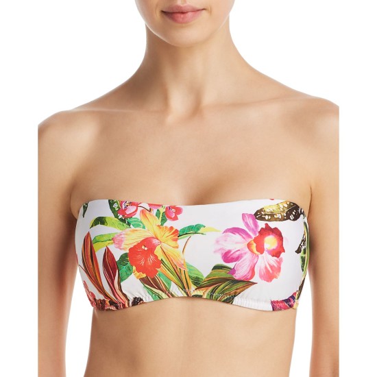  Womens Miami Bandeau Floral Bikini Swim Top White 10
