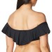  Women’s Standard Off Shoulder Ruffle Bandeau Bikini Swimsuit Top, Black/Key Solids, 6