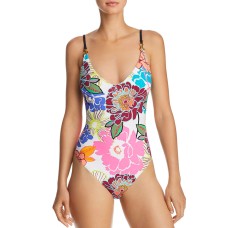 Trina Turk Women’s Standard Over The Shoulder One Piece Swimsuit, Pink/Multi, 8