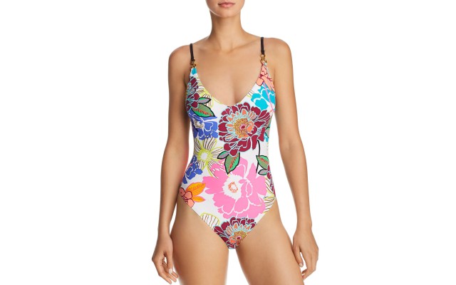  Women’s Standard Over The Shoulder One Piece Swimsuit, Pink/Multi, 8