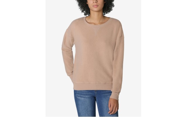  Juniors’ Crewneck Teddy Sweatshirt, Large, Brown