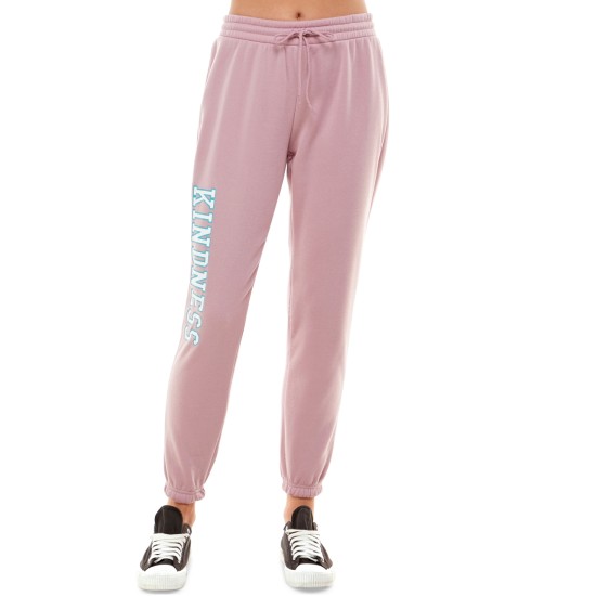  Juniors’ High-Rise Graphic Jogger Sweatpants, Small, Pink