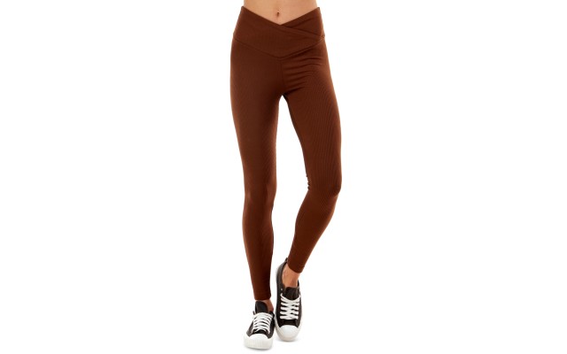  Juniors’ V-Waist Ribbed Leggings, X-Small, Brown