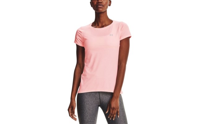  Women’s HeatGear Armour Short-Sleeve T-Shirt, Pink, Medium