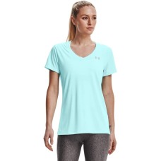 Under Armour Women’s Tech V-Neck Short-Sleeve T-Shirt  (Breeze (441)/Metallic Silver, XL)