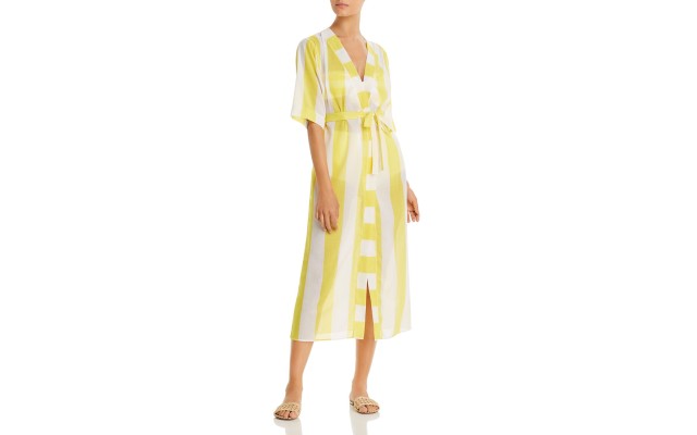 Verdelimon Striped Caftan Cover-up, Yellow Stripes, One-Size