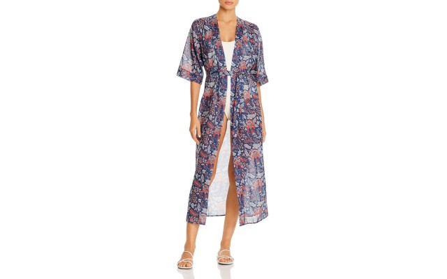  Womens Lace Trim Eyelet Swim Top Cover-Up Navy One-Size