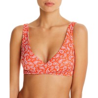 Verdelimon Womens Paisley Tie Front Swim Top, red, Red, X-Small
