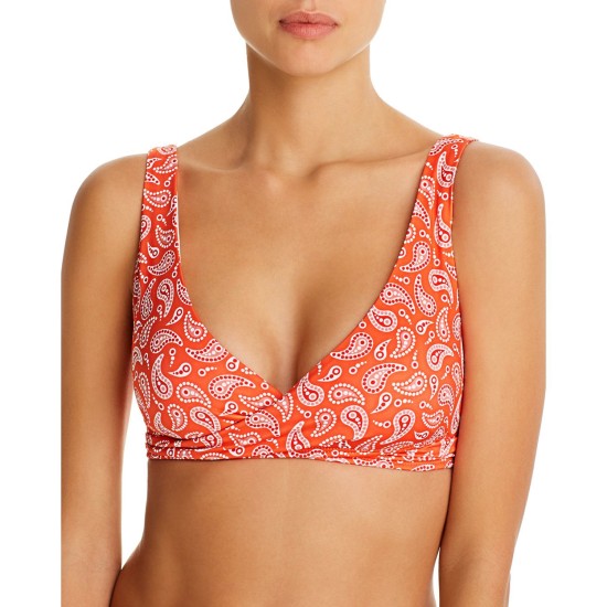  Womens Paisley Tie Front Swim Top, red, Red, X-Small