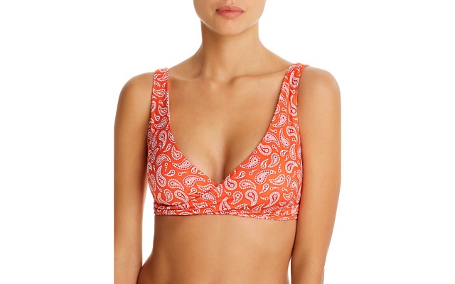 Womens Paisley Tie Front Swim Top, red, Red, X-Small