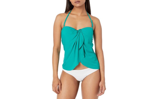  Strapless Draped Tankini Top, Green, Green, X-Small