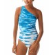 Tie-Dye One-Shoulder Strappy-Side One-Piece Swimsuit, Blue, 8