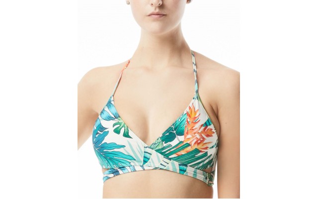  Tropical-Print Wrap Bikini Top, X-Small, Multicolor