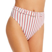 WeWoreWhat Women’s Emily Striped Bikini Bottom, Pink/White, Medium