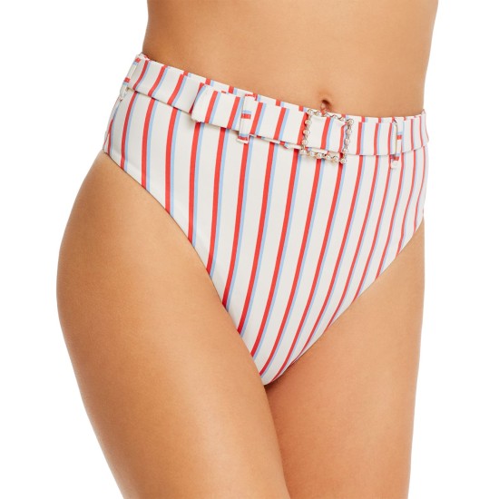  Women’s Emily Striped Bikini Bottom, Pink/White, Medium