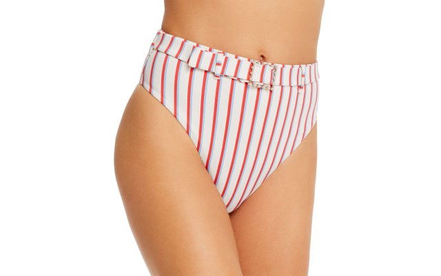  Women’s Emily Striped Bikini Bottom, Pink/White, Medium