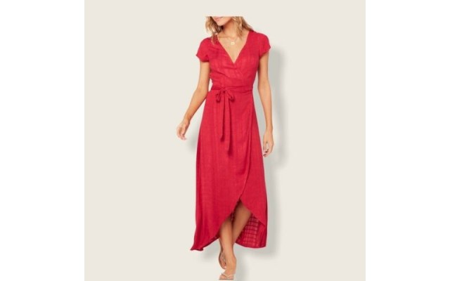 Women’s L Space Goa Cover-Up Maxi Wrap Dress, Red, Medium