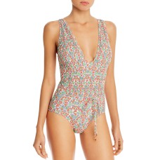 Women’s Tory Burch Print Smocked One-Piece Swimsuit, Large, Multi