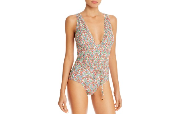Women’s  Print Smocked One-Piece Swimsuit, Large, Multi