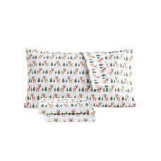 Wonderland Holiday Reindeer and Christmas Trees Sheet Set, Twin, White
