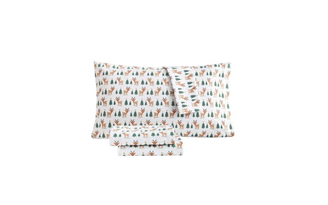  Holiday Reindeer and Christmas Trees Sheet Set, Twin, White