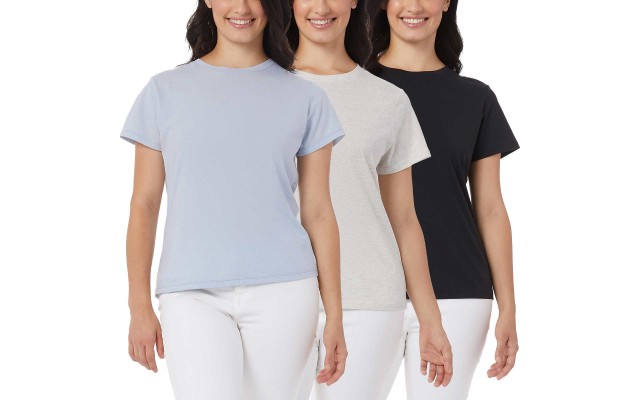  Ladies' Cotton Blend Tee, 3-pack, Black, Medium