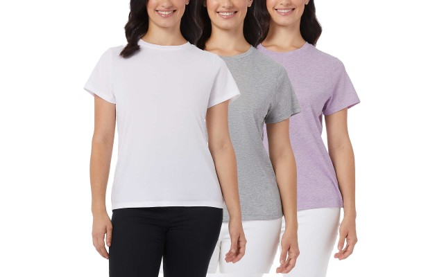  Ladies' Cotton Blend Tee, 3-pack, White, X-Large