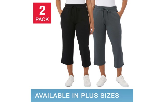  Ladies' Pull On Knit Capri, 2-pack, Black, Medium