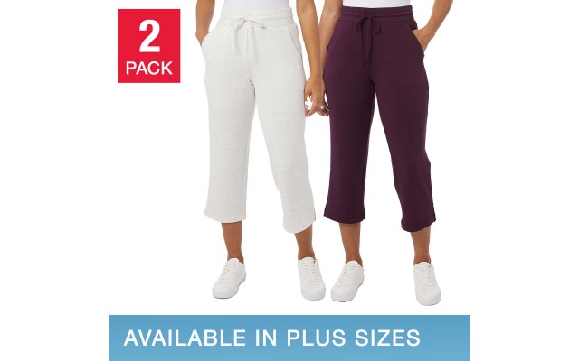 Ladies' Pull On Knit Capri, 2-pack, Purple, 2X