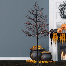 6' Halloween Black Glitter Tree With LED Lights