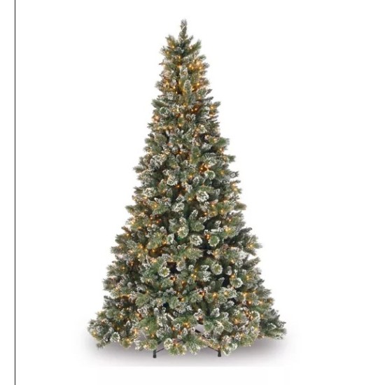 National Tree Company 9 ft. Glittery Bristle Pine Tree with Clear Lights, Green