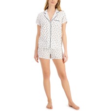 Alfani Printed Notch Collar Pajama Shorts Set, Twinkle, Large