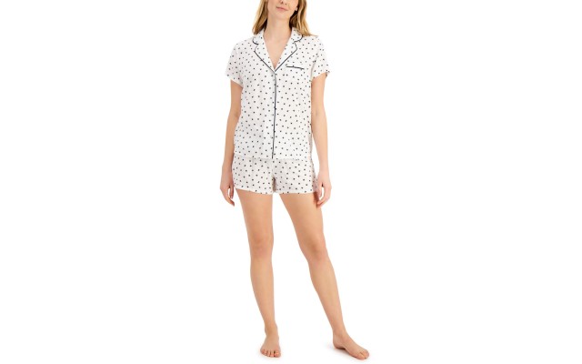  Printed Notch Collar Pajama Shorts Set, Twinkle, Large