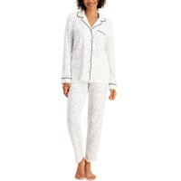 Alfani Women’s Ultra-Soft Printed Pajama Sets, White, Large