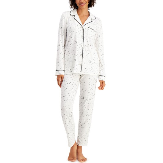  Women’s Ultra-Soft Printed Pajama Sets, White, Large