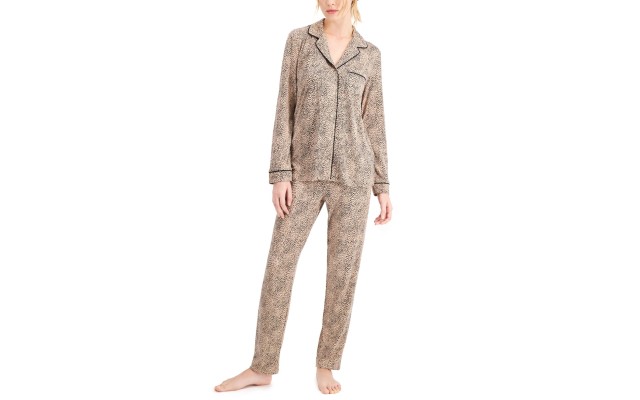  Women's Ultra-Soft Printed Pajama Sets, Brown, X-Small