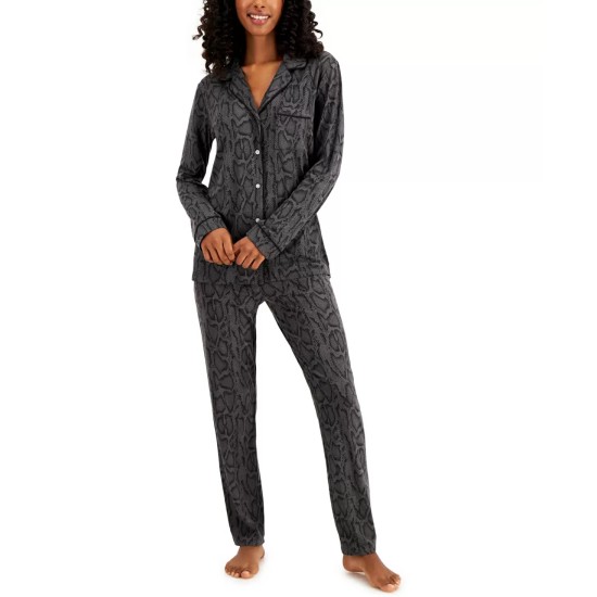  Women's Ultra-Soft Printed Pajama Sets, Gray, X-Small