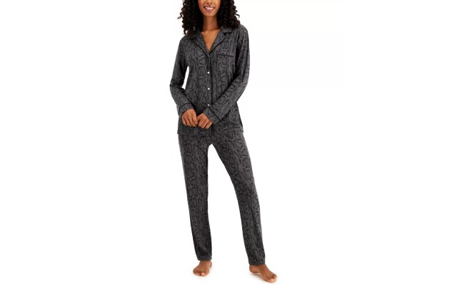  Women's Ultra-Soft Printed Pajama Sets, Gray, X-Small