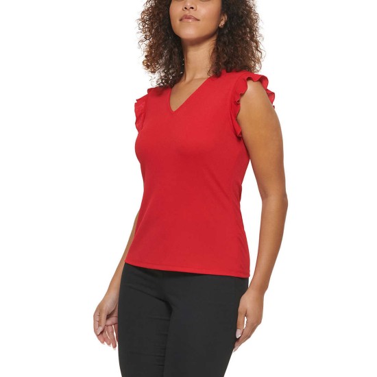  Ladies' Ruffle Sleeve Blouse, Red, Large
