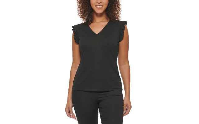  Ladies' Ruffle Sleeve Blouse, Black, Small