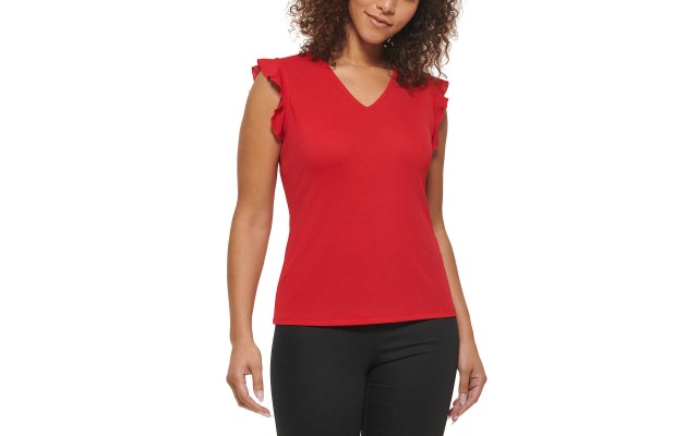  Ladies' Ruffle Sleeve Blouse, Red, X-Large