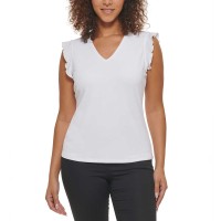 Andrew Marc Ladies' Ruffle Sleeve Blouse, White, Large