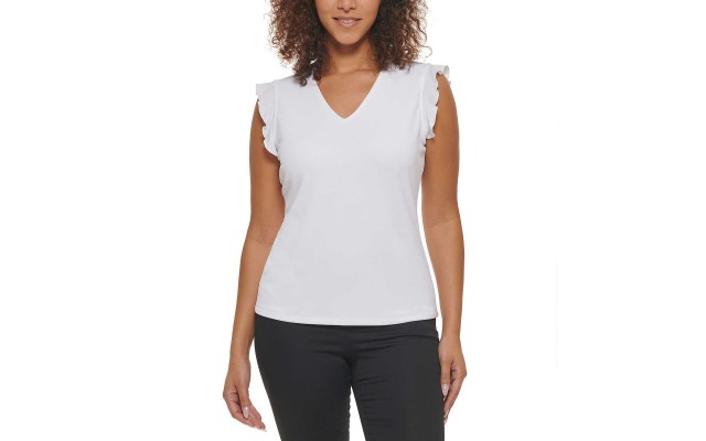  Ladies' Ruffle Sleeve Blouse, White, Large