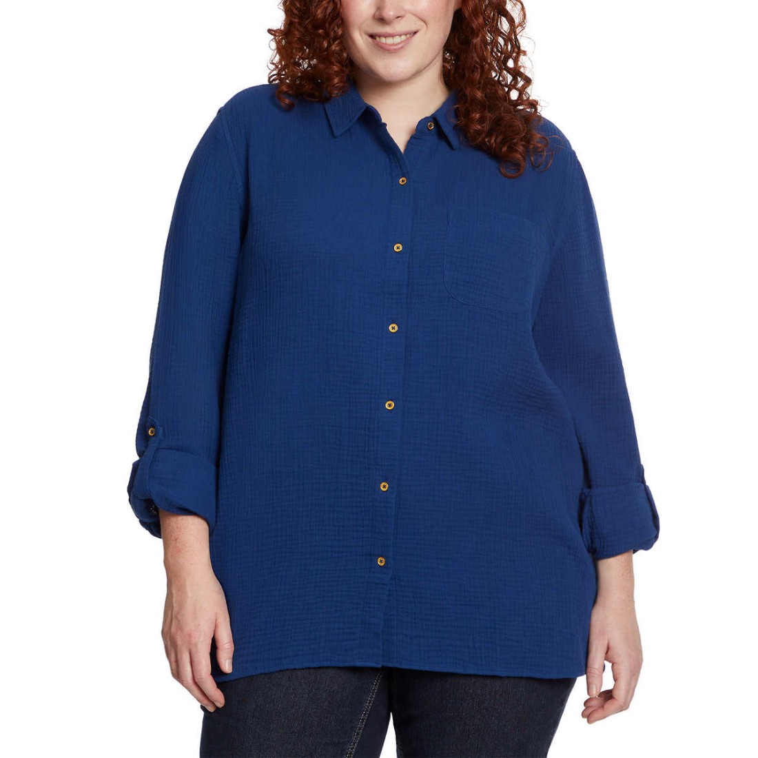 Anne Klein Ladies' Gauze Button Up Top, Blue, Small