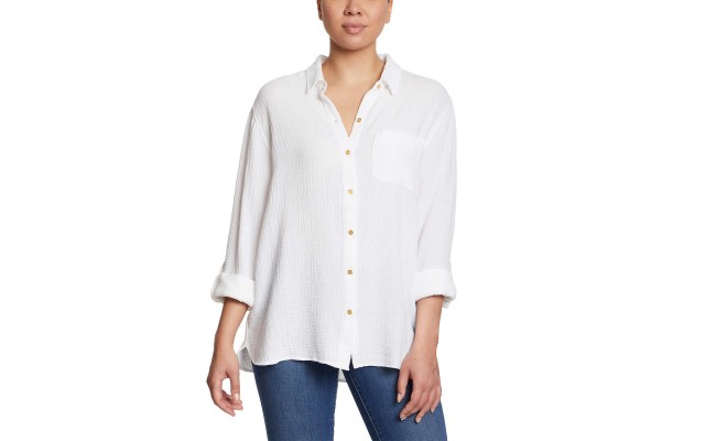  Ladies' Gauze Button Up Top, White, X-Large