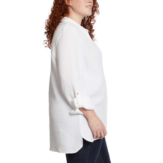  Ladies' Gauze Button Up Top, White, Small