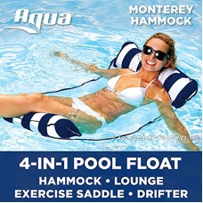 Aqua LEISURE Aqua Original 4-in-1 Monterey Hammock Pool Float & Water Hammock – Multi-PurposeInflatable Pool Floats for Adults – Patented ThickNon-Stick PVC Material – Navy