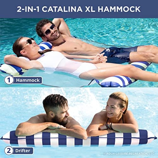 Aqua Original 4-in-1 Monterey Hammock Pool Float & Water Hammock – Multi-Purpose, Inflatable Pool Floats for Adults – Patented Thick, Non-Stick PVC Material – Navy, Navy 1-2 Person Xl Hammock, Pool Float