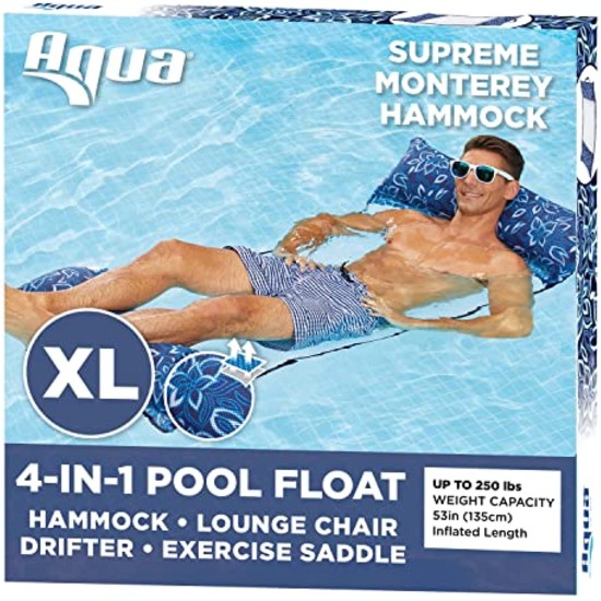  Aqua Original 4-in-1 Monterey Hammock Pool Float & Water Hammock – Multi-Purpose, Inflatable Pool Floats for Adults – Patented Thick, Non-Stick PVC Material – Navy, Supreme Hammock - Blue Orchid, Pool Float